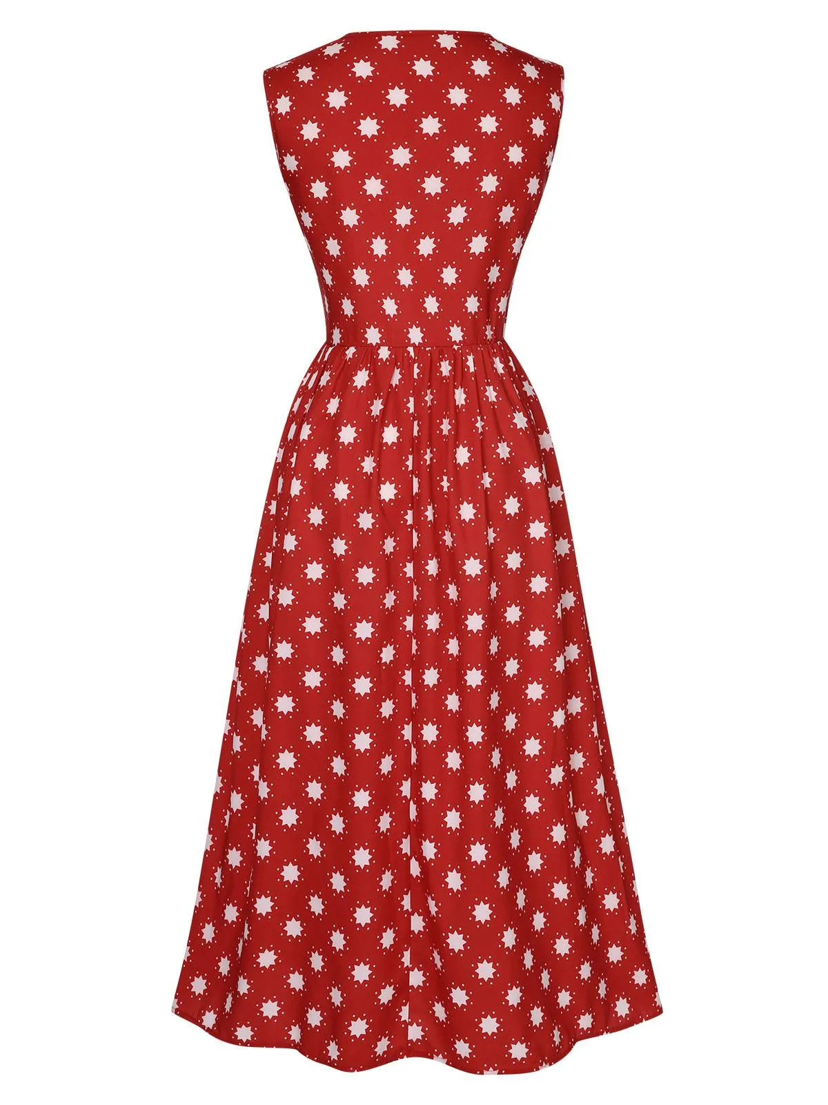 Red 1940s Floral V-Neck Sleeveless Dress sold by Retro Stage product image thumbnail 2