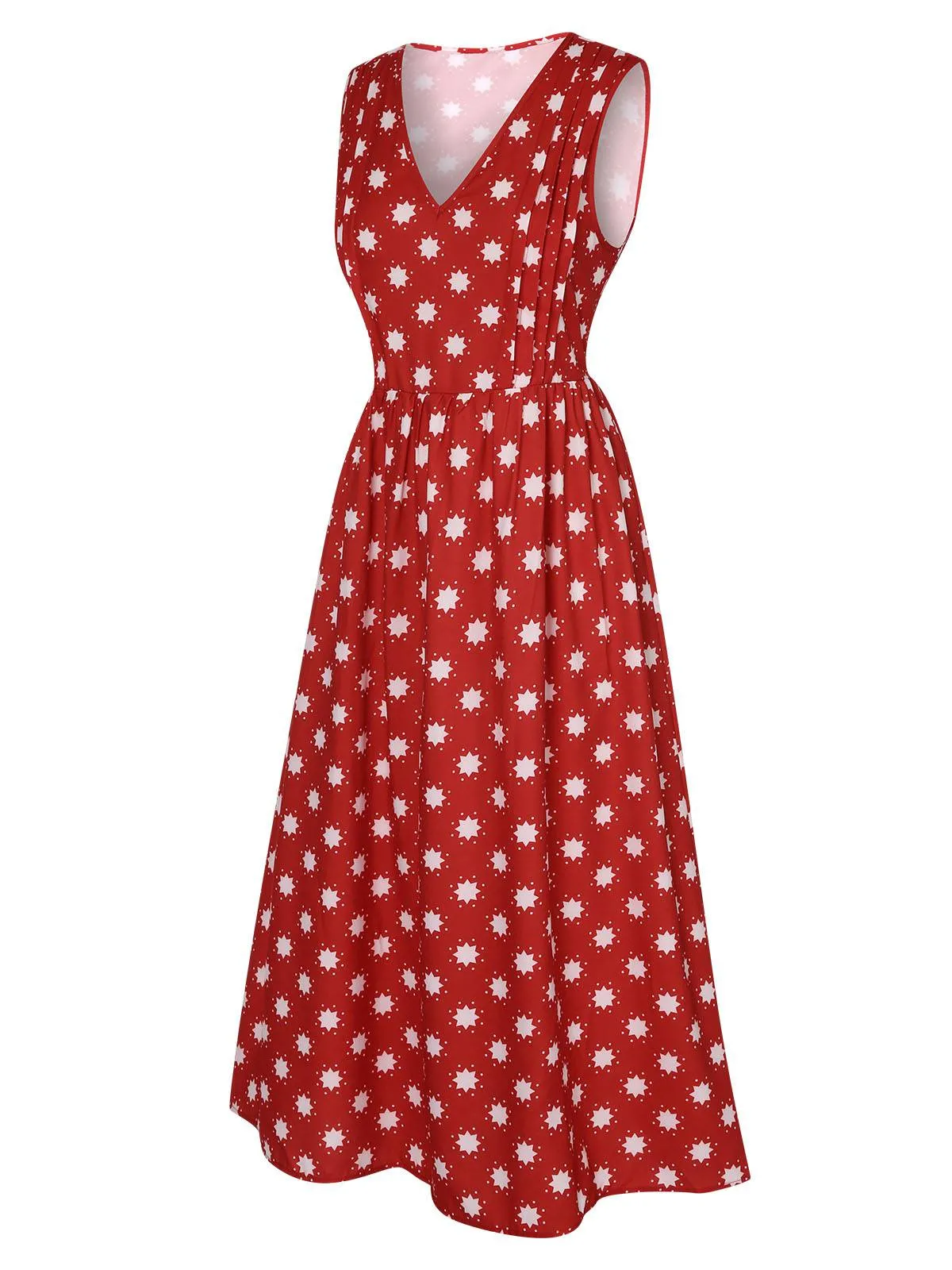 Red 1940s Floral V-Neck Sleeveless Dress sold by Retro Stage product image thumbnail 3