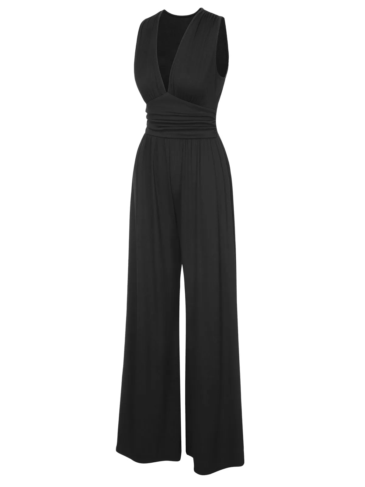 Black 1940s Solid V-Neck Jumpsuit sold by Retro Stage product image thumbnail 3