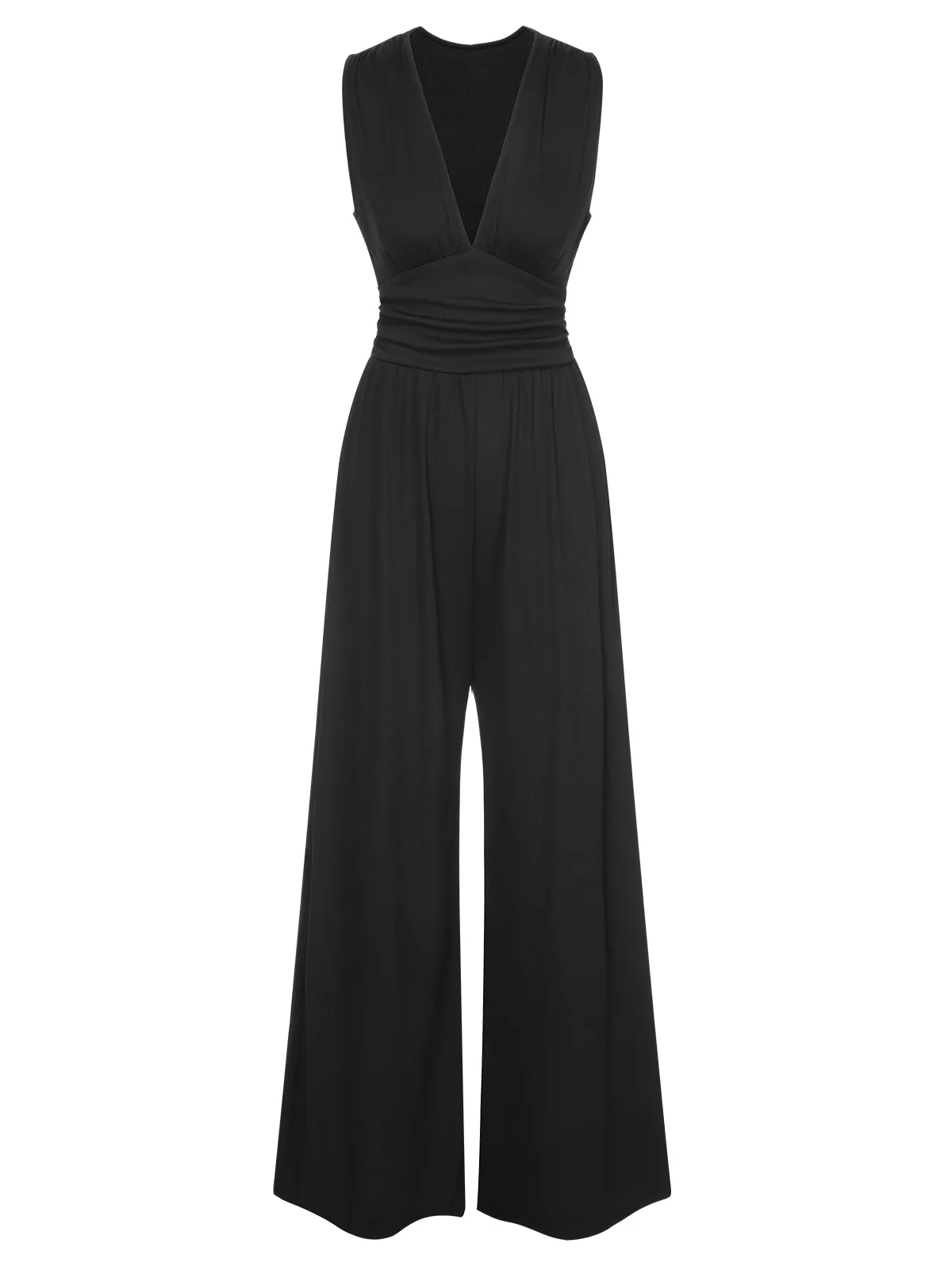 Black 1940s Solid V-Neck Jumpsuit sold by Retro Stage