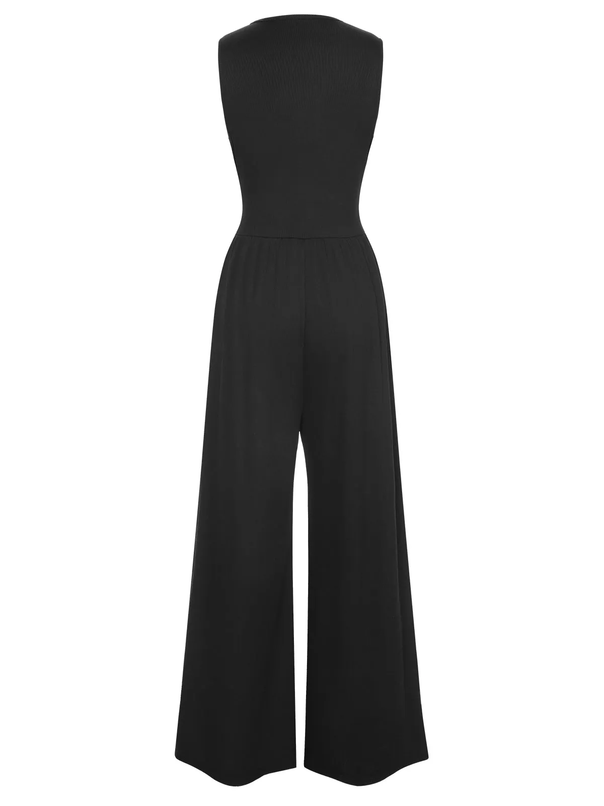 Black 1940s Solid V-Neck Jumpsuit sold by Retro Stage product image thumbnail 2
