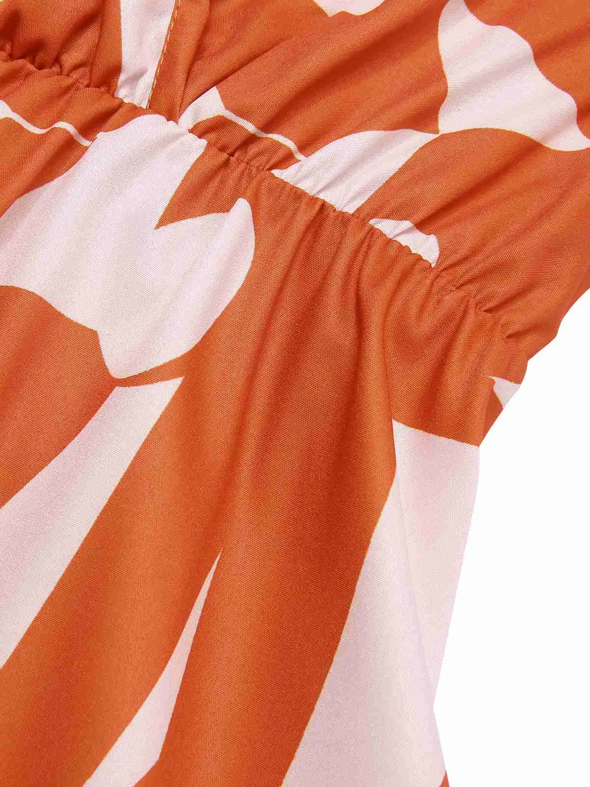 Orange Red 1940s Geometric Surplice V-Neck Dress sold by Retro Stage product image thumbnail 4