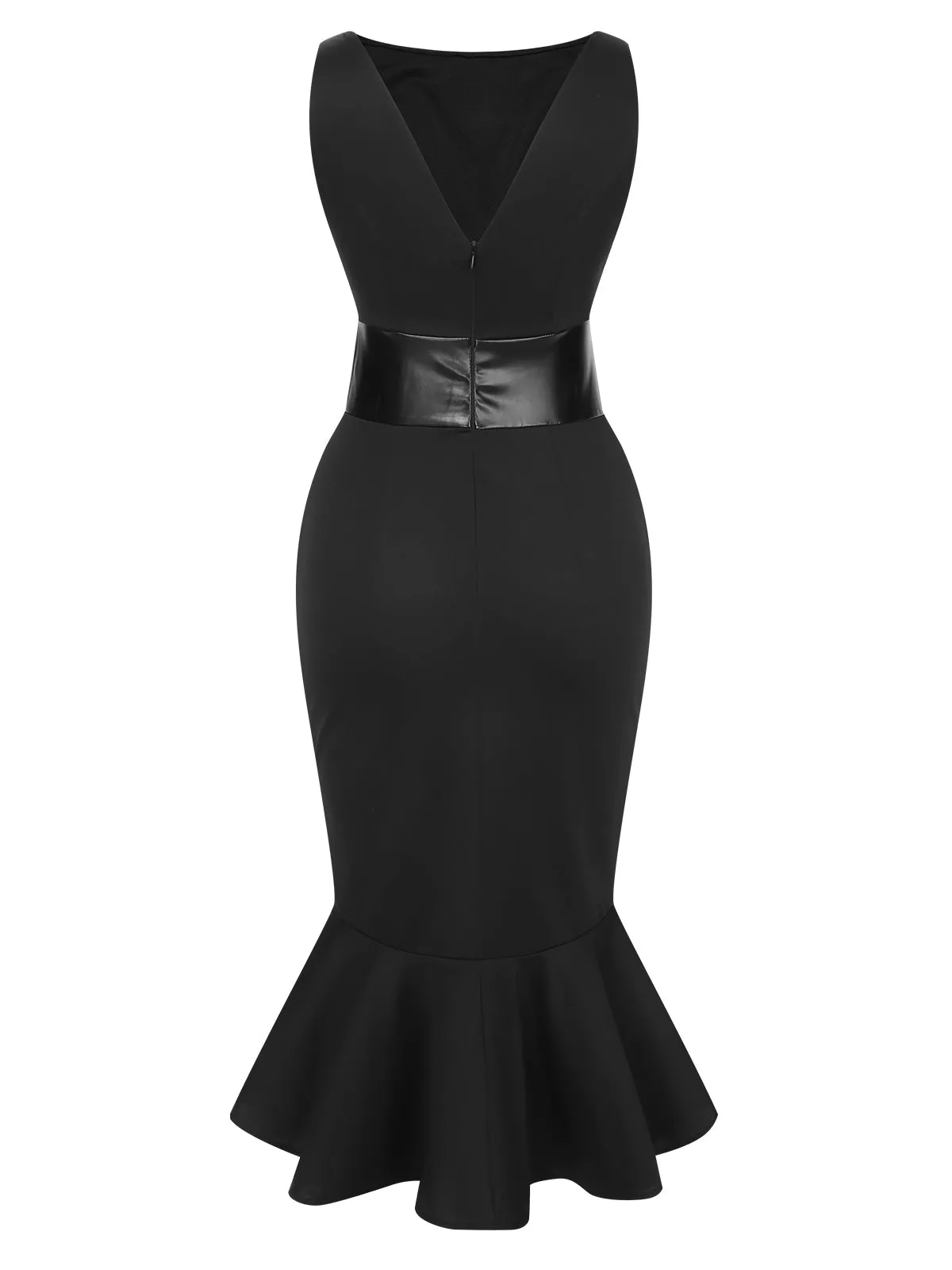 Black 1930s Solid Leather Patchwork Fishtail Dress sold by Retro Stage product image thumbnail 3