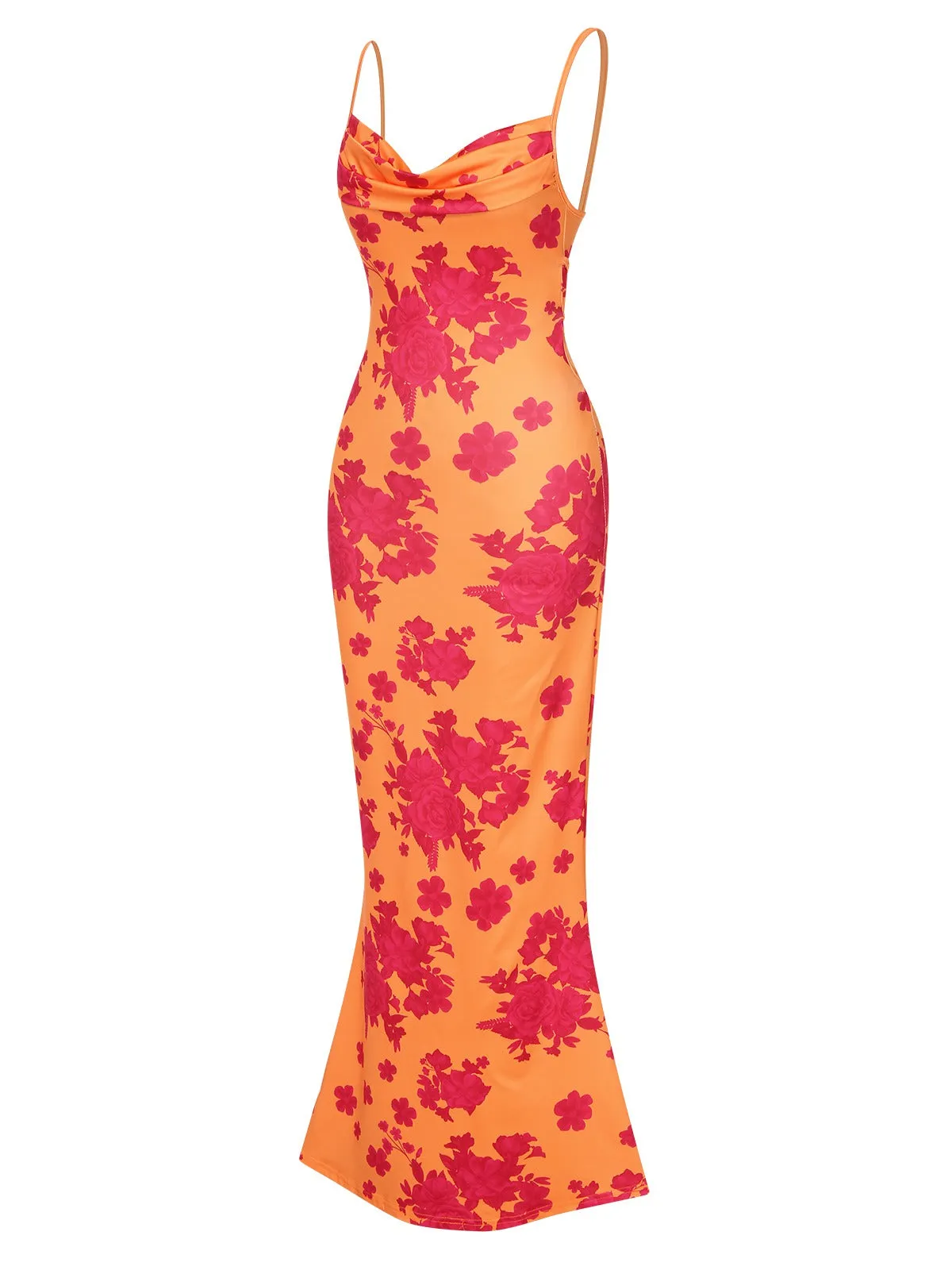 Orange 1930s Floral Cowl Neck Fishtail Dress sold by Retro Stage product image thumbnail 3