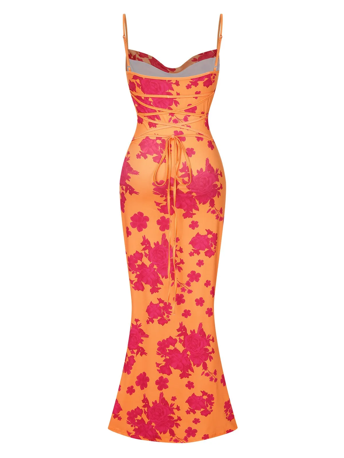 Orange 1930s Floral Cowl Neck Fishtail Dress sold by Retro Stage product image thumbnail 4