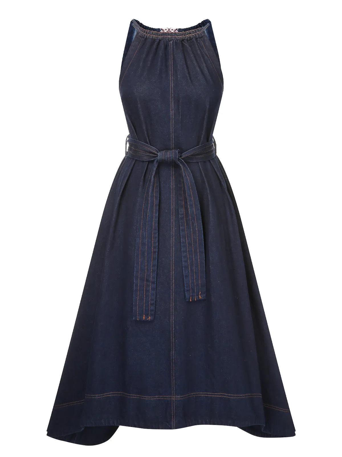 Blue 1940s Denim Tie Back Dress sold by Retro Stage product image thumbnail 2