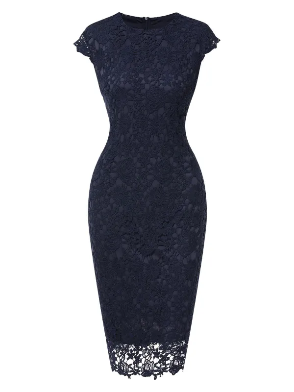 Dark Blue 1960s Solid Lace Dress sold by Retro Stage
