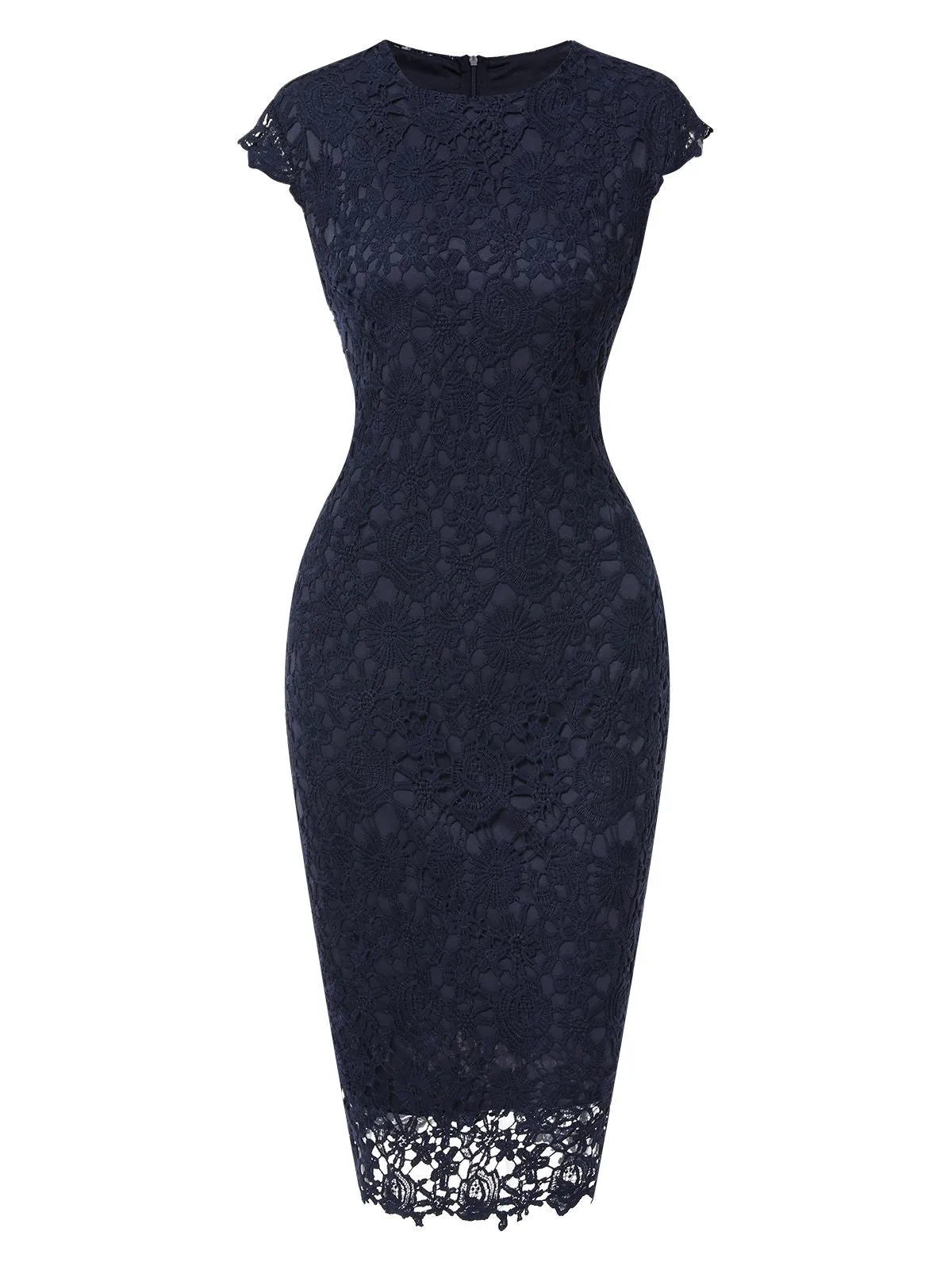 Dark Blue 1960s Solid Lace Dress sold by Retro Stage