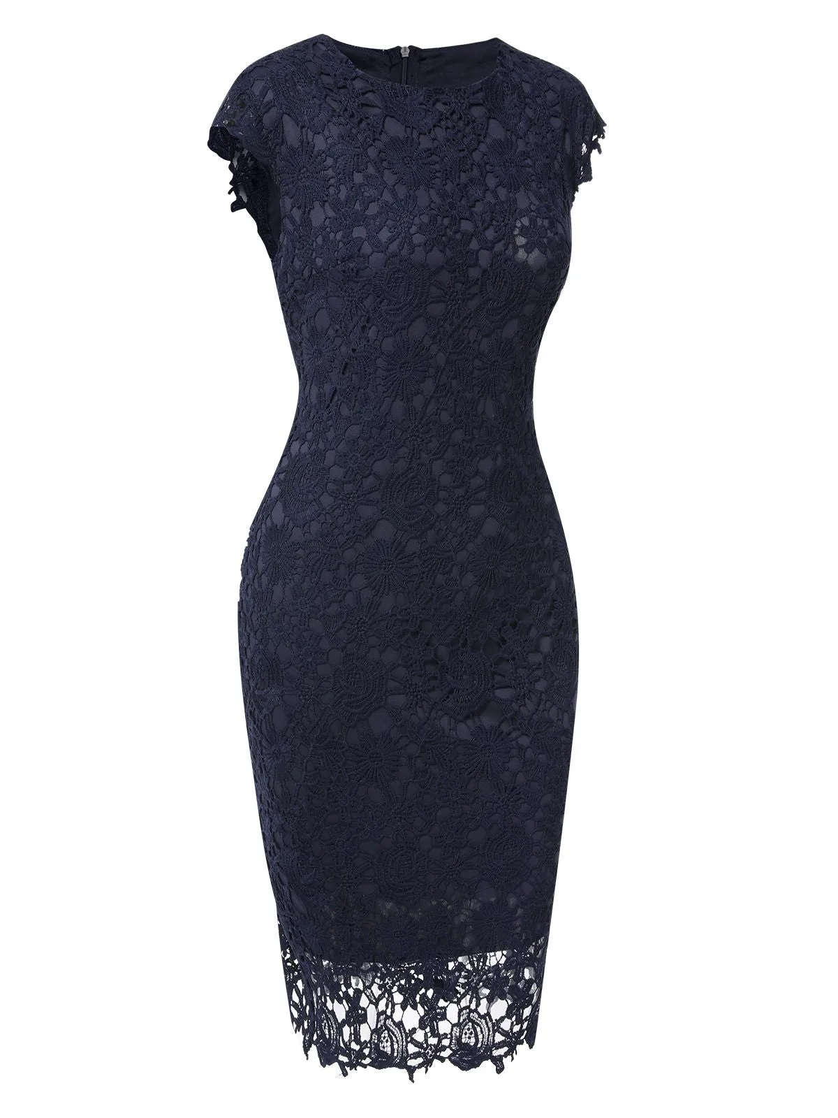 Dark Blue 1960s Solid Lace Dress sold by Retro Stage product image thumbnail 3