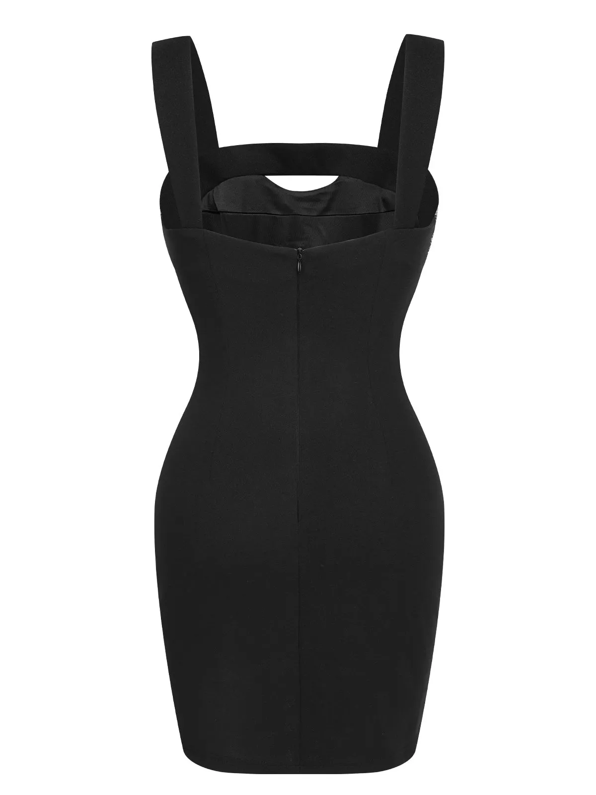 Black 1960s Rhinestone Patchwork Neck Mini Dress sold by Retro Stage product image thumbnail 3