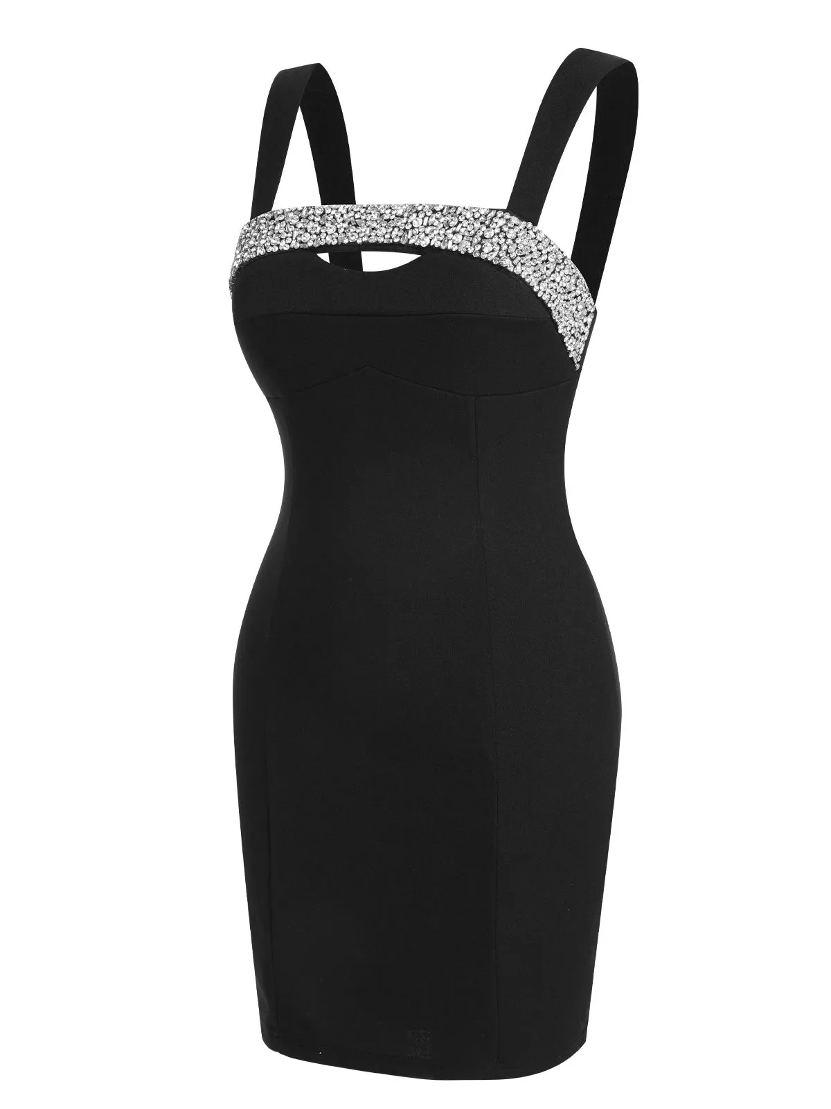 Black 1960s Rhinestone Patchwork Neck Mini Dress sold by Retro Stage product image thumbnail 2