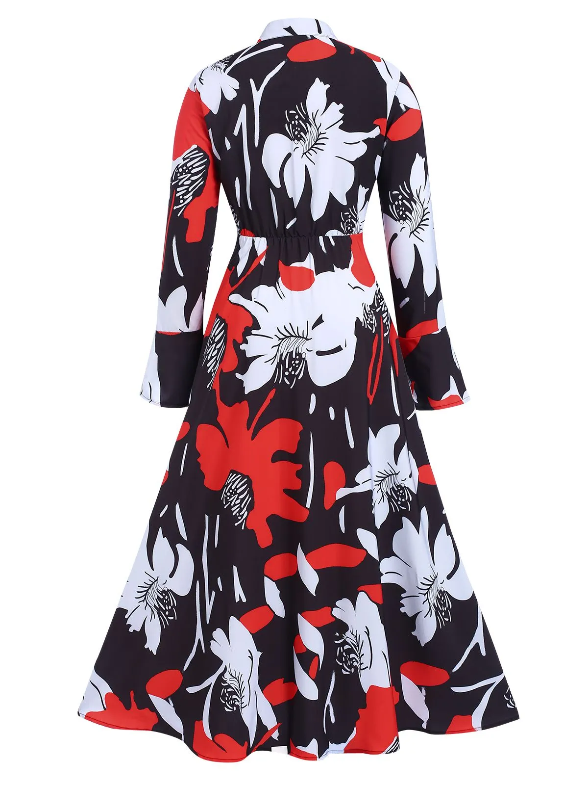 Multicolor 1940s Round Neck Floral A-Line Dress sold by Retro Stage product image thumbnail 2