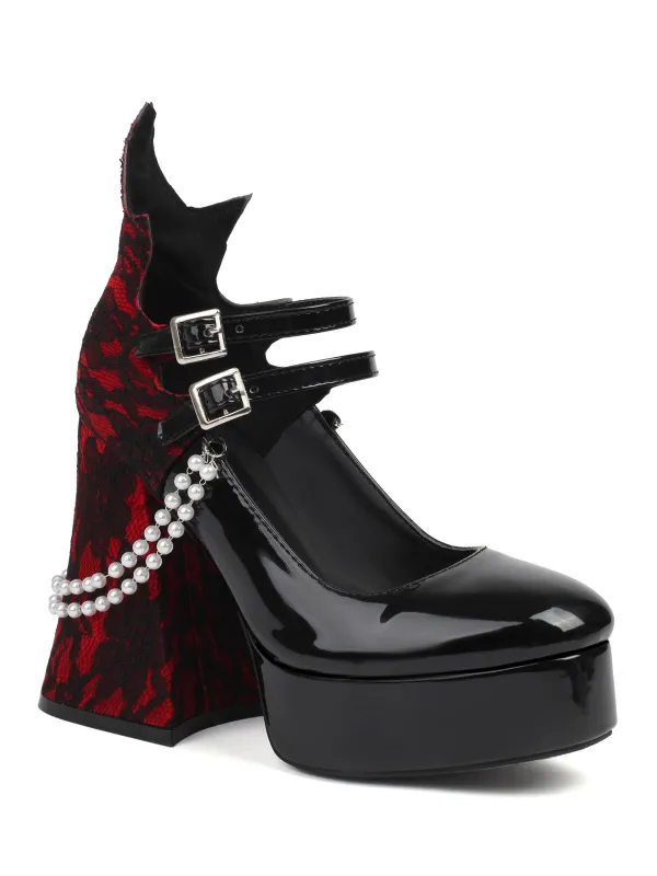 Black Retro Pearl Lace Gothic High Heel Shoes sold by Retro Stage