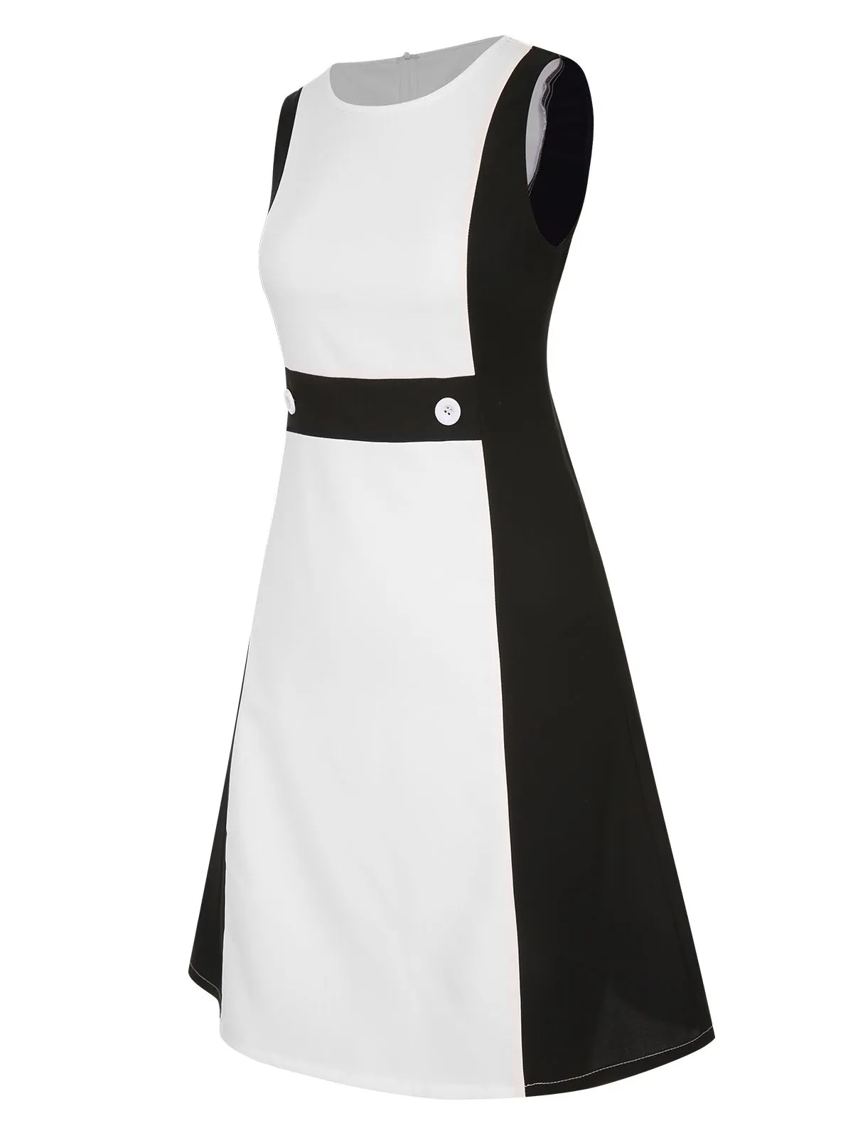 Black 1960s Patchwork Crew Neck Button Dress sold by Retro Stage product image thumbnail 3