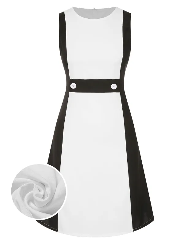 Black 1960s Patchwork Crew Neck Button Dress sold by Retro Stage