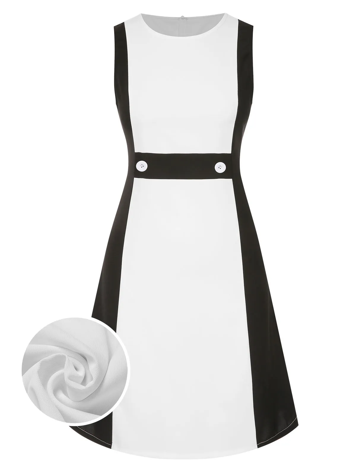 Black 1960s Patchwork Crew Neck Button Dress sold by Retro Stage