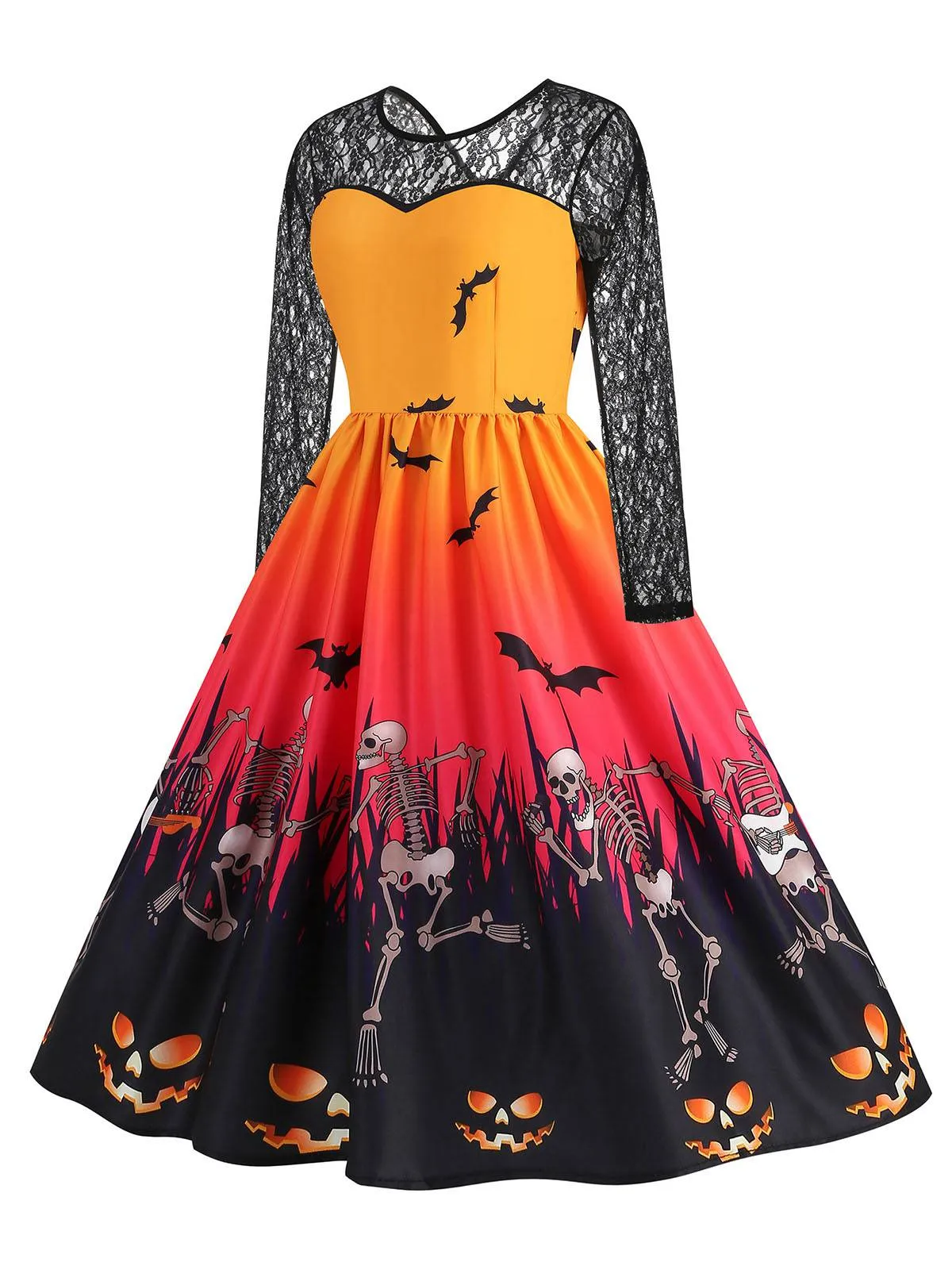 1950s Halloween Lace Sleeves Patchwork Dress sold by Retro Stage product image thumbnail 5