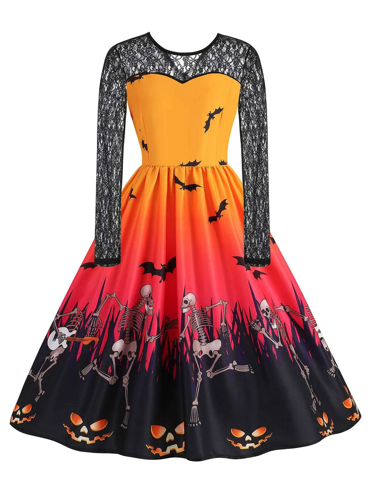 1950s Halloween Lace Sleeves Patchwork Dress sold by Retro Stage product image thumbnail 4