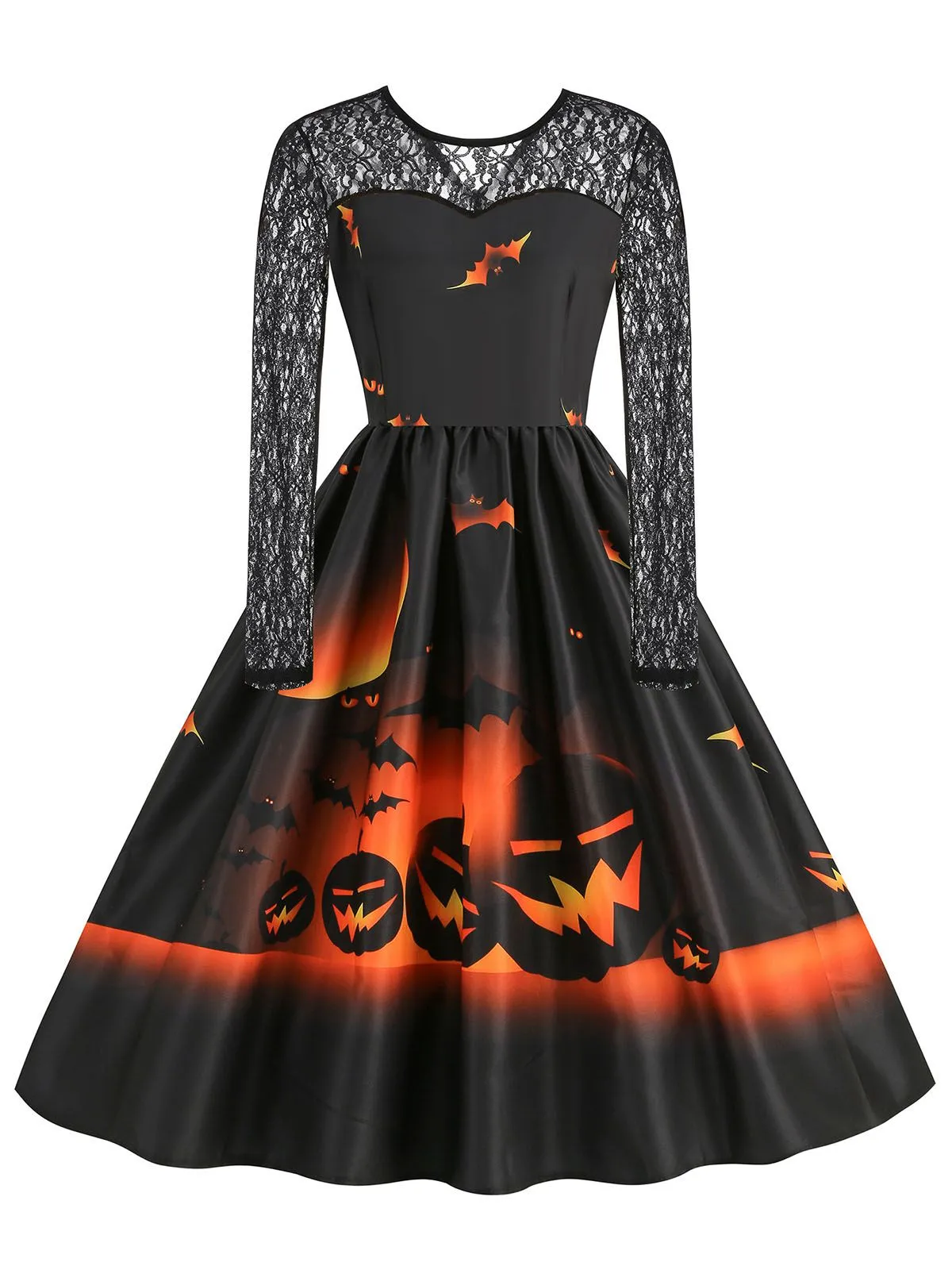 1950s Halloween Lace Sleeves Patchwork Dress sold by Retro Stage