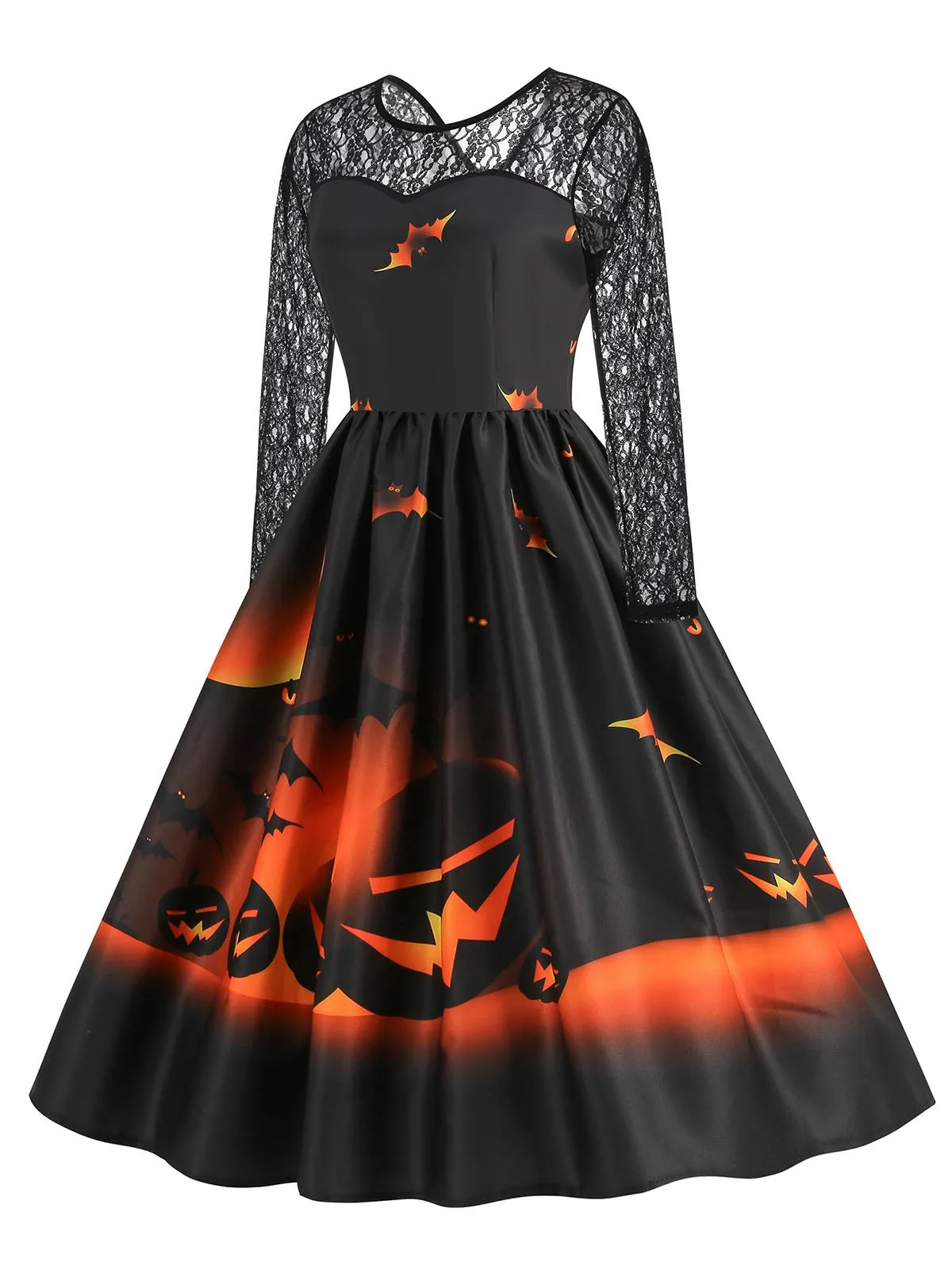 1950s Halloween Lace Sleeves Patchwork Dress sold by Retro Stage product image thumbnail 2