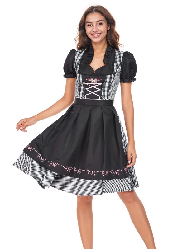 2PCS Black 1950s Oktoberfest Puff Sleeves Gingham Dress with Apron sold by Retro Stage