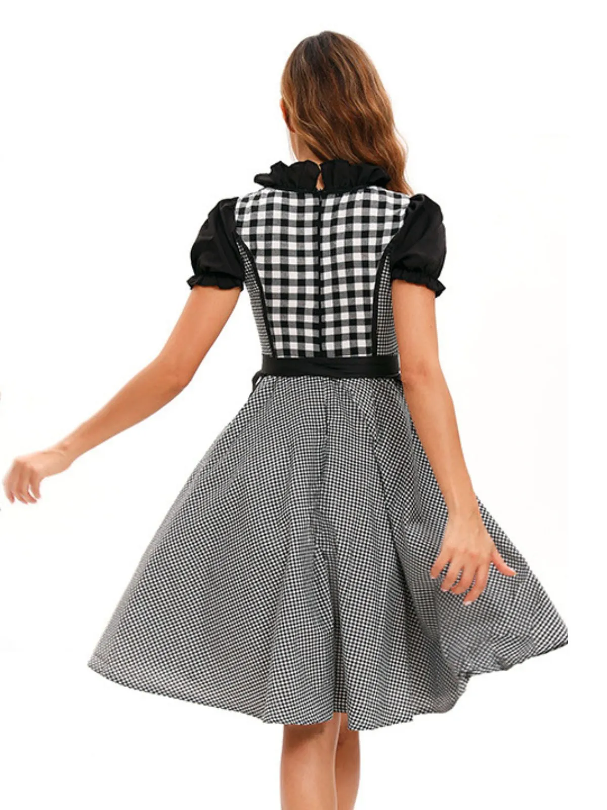 2PCS Black 1950s Oktoberfest Puff Sleeves Gingham Dress with Apron sold by Retro Stage product image thumbnail 3