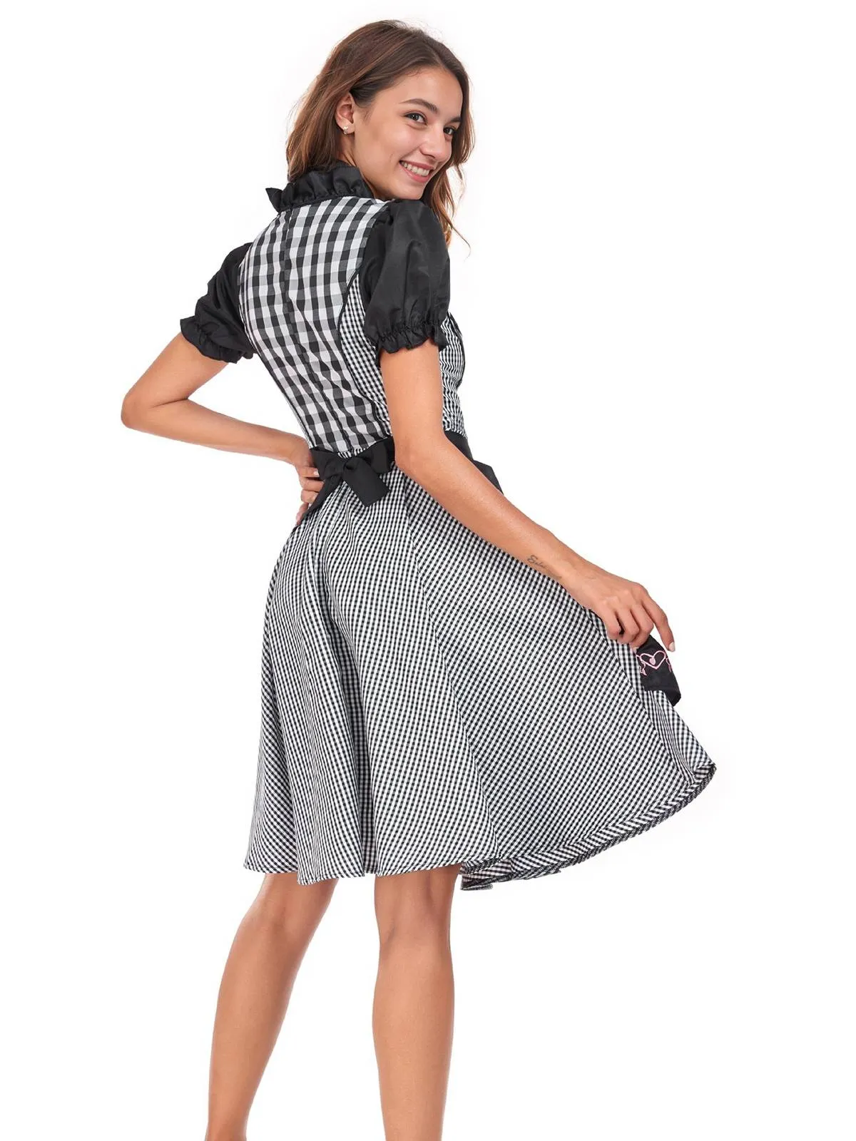 2PCS Black 1950s Oktoberfest Puff Sleeves Gingham Dress with Apron sold by Retro Stage product image thumbnail 2