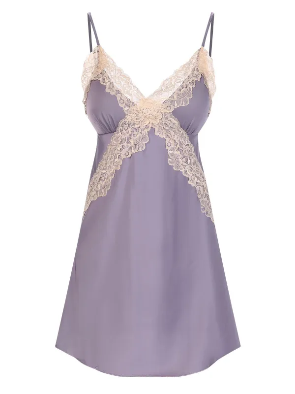 Lavender 1940s Lace Satin Patchwork Nightgown sold by Retro Stage