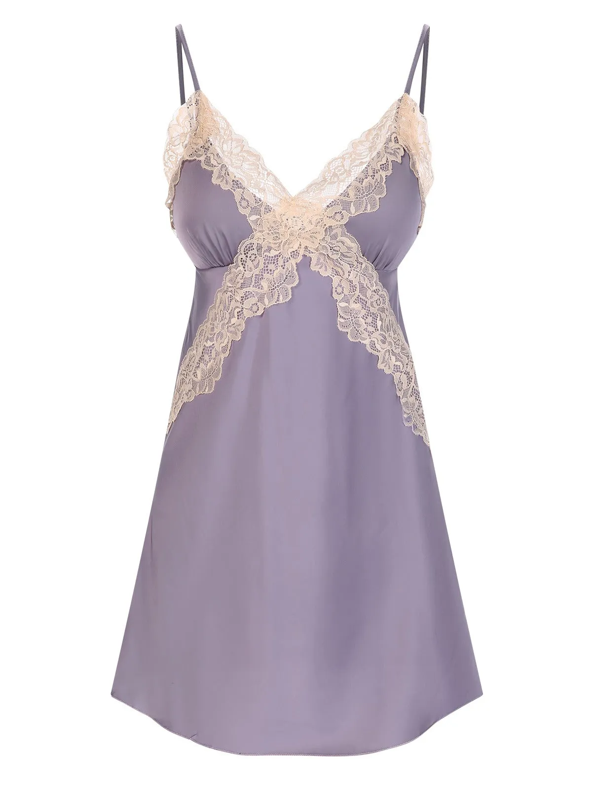 Lavender 1940s Lace Satin Patchwork Nightgown sold by Retro Stage