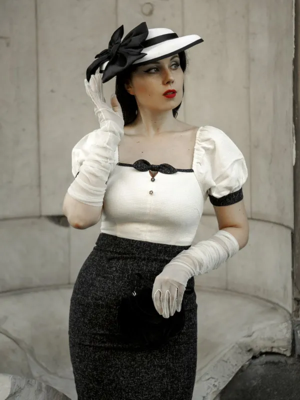 Black & Beige 1960s Puff Sleeve Pencil Dress sold by Retro Stage