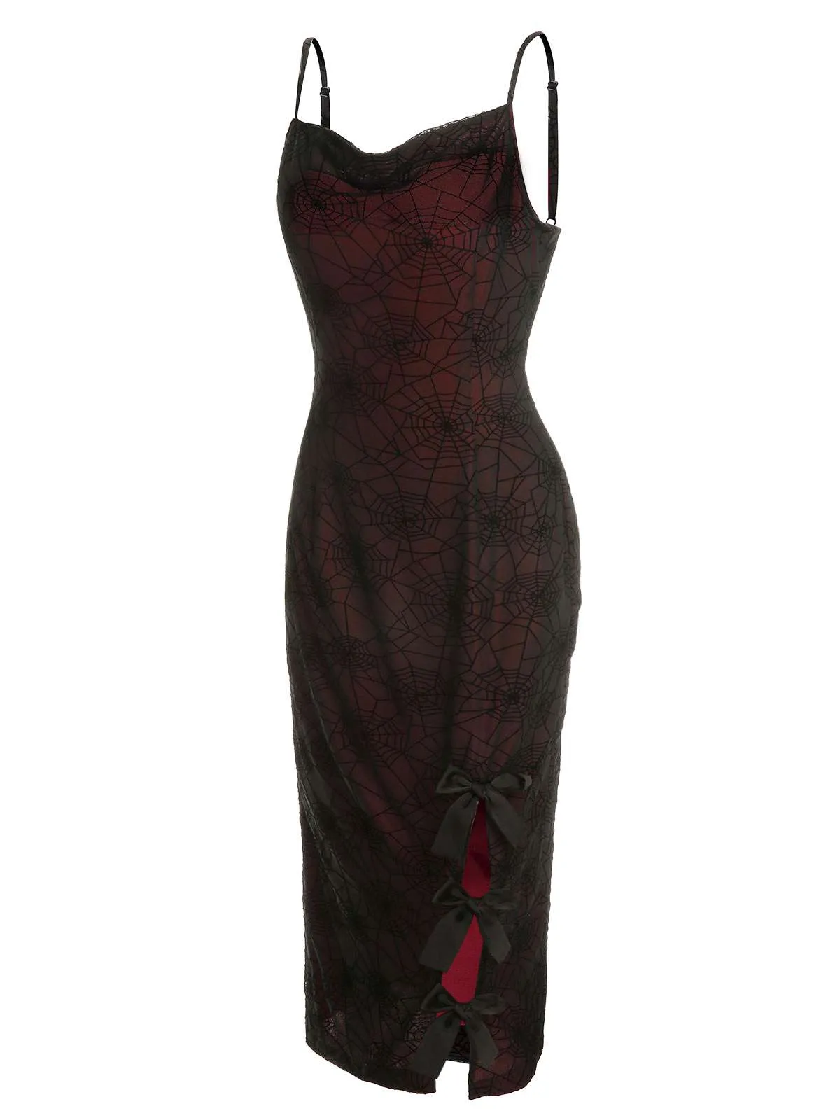 Deep Red 1960s Halloween Spider Web Dress sold by Retro Stage product image thumbnail 4