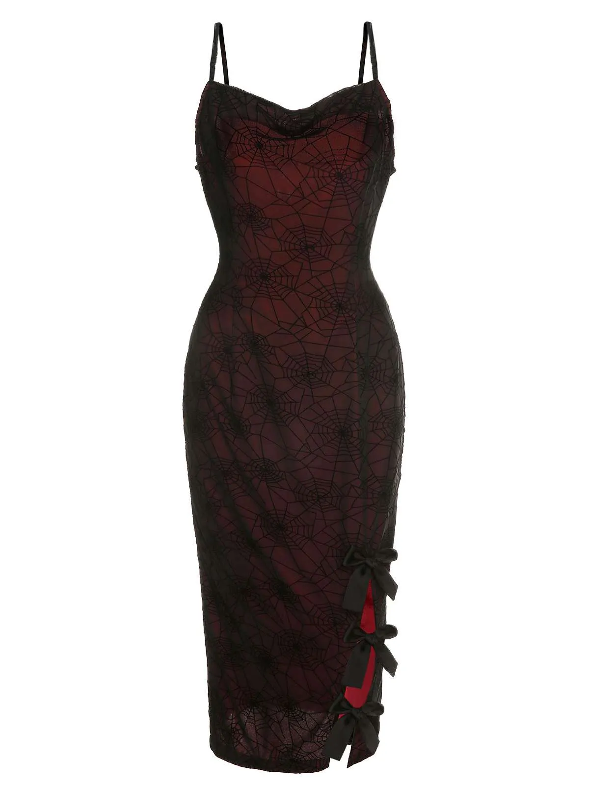 Deep Red 1960s Halloween Spider Web Dress sold by Retro Stage product image thumbnail 3