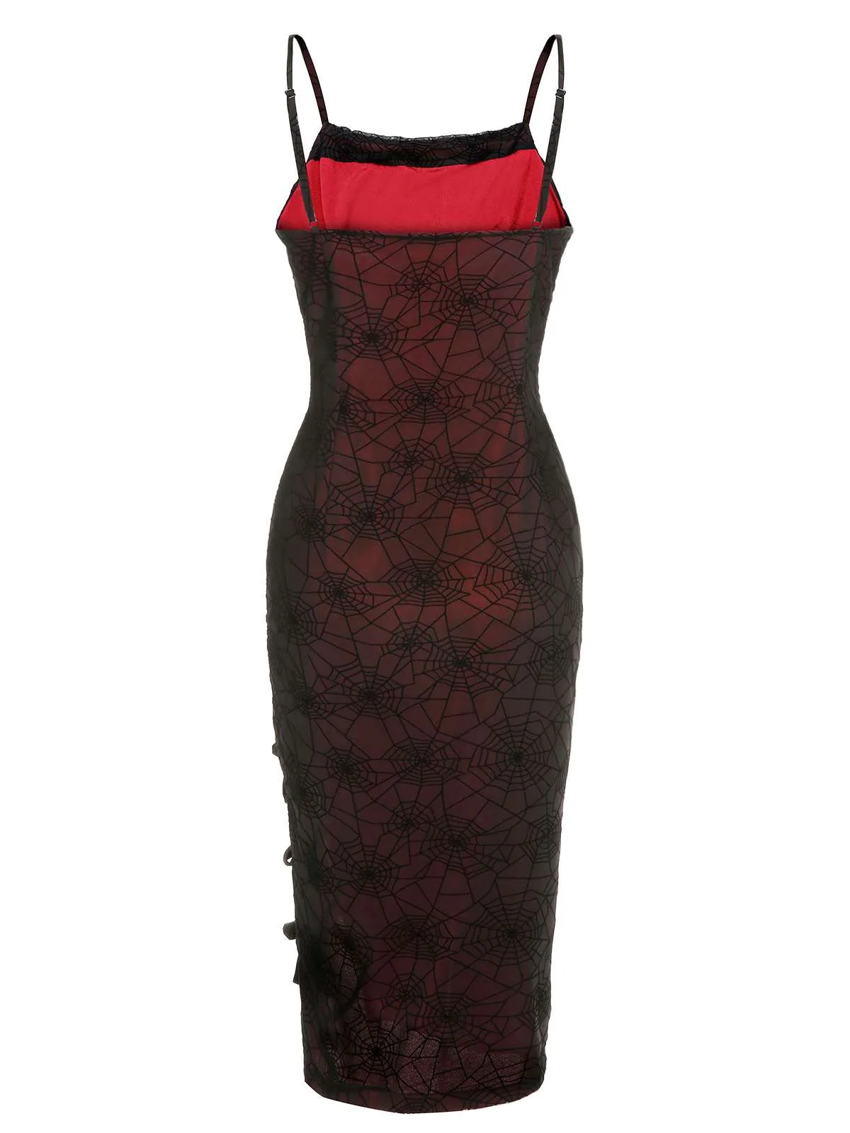 Deep Red 1960s Halloween Spider Web Dress sold by Retro Stage product image thumbnail 5