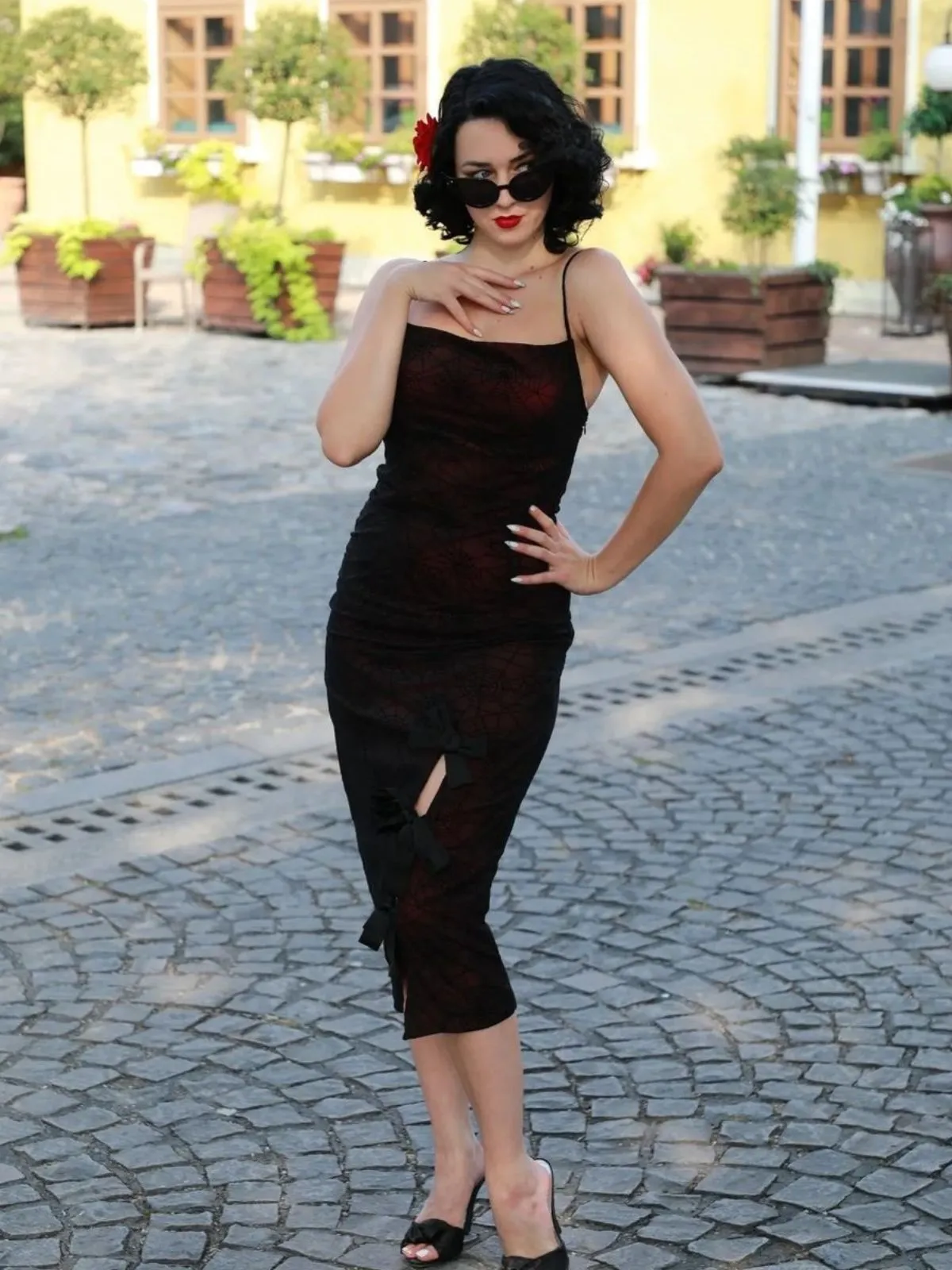 Deep Red 1960s Halloween Spider Web Dress sold by Retro Stage