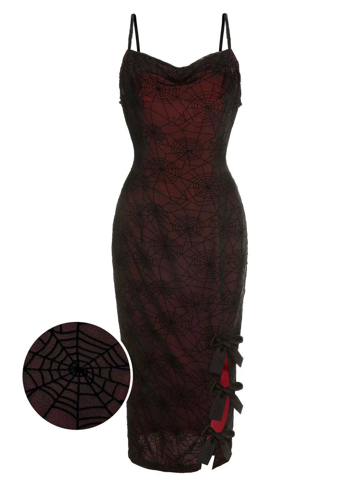 Deep Red 1960s Halloween Spider Web Dress sold by Retro Stage product image thumbnail 2