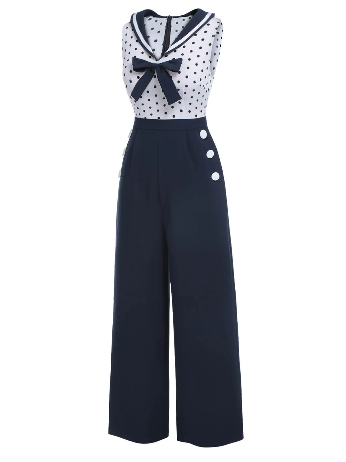 Blue 1940s Polka Dot Bow Lapel Jumpsuit sold by Retro Stage product image thumbnail 4