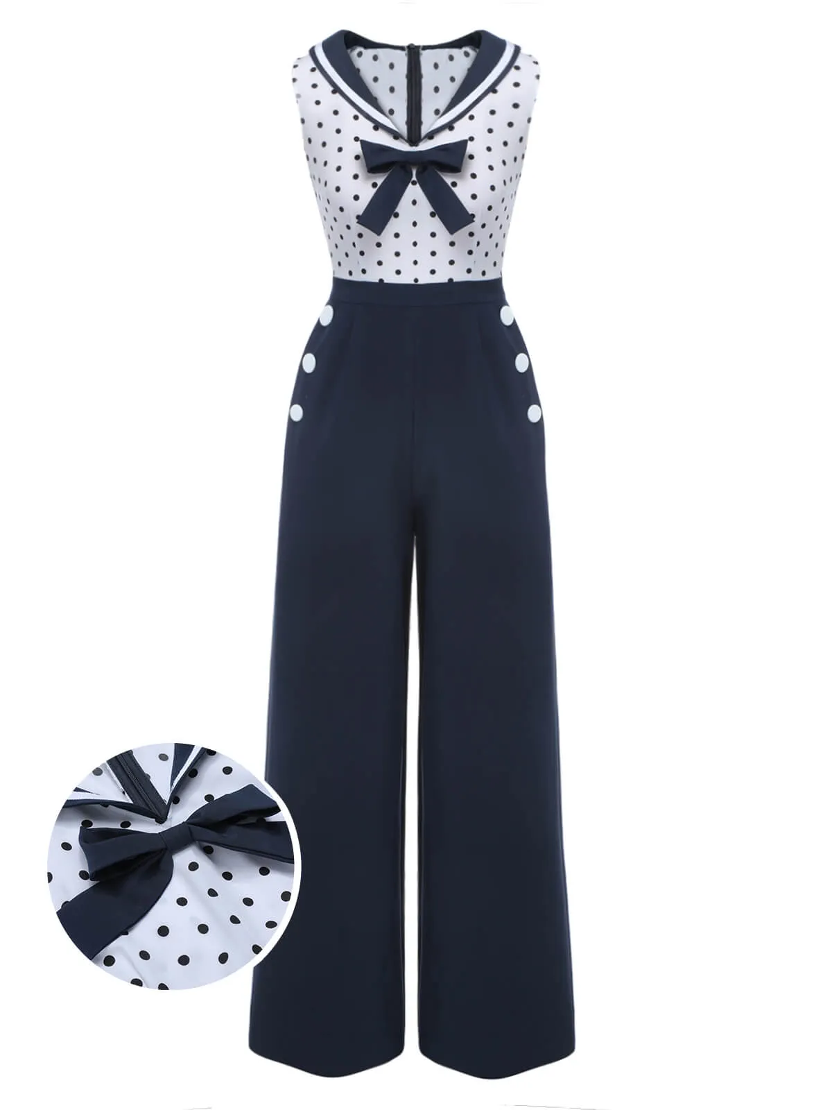 Blue 1940s Polka Dot Bow Lapel Jumpsuit sold by Retro Stage product image thumbnail 2