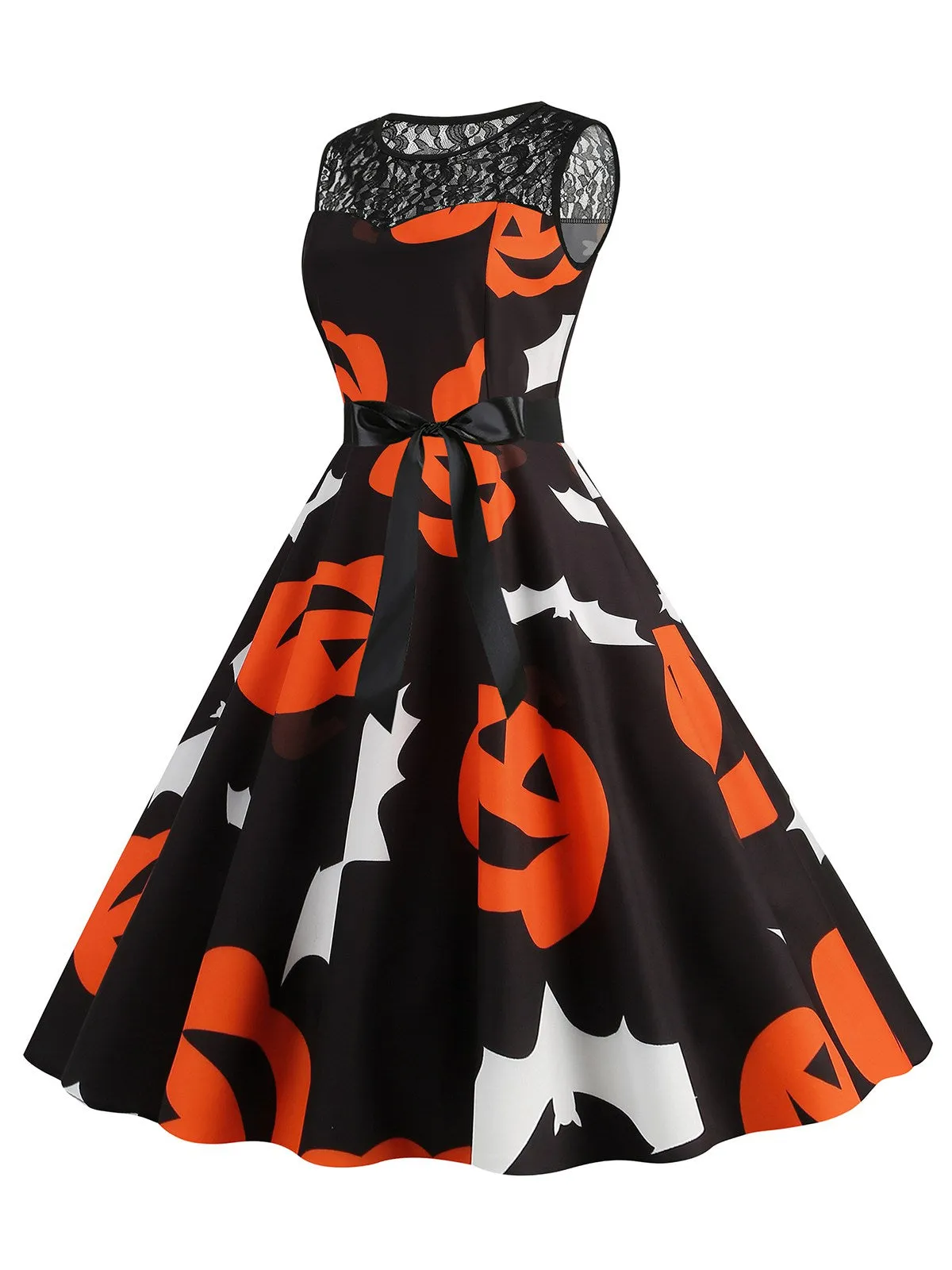 1950s Halloween Lace Patchwork Sleeveless Dress sold by Retro Stage product image thumbnail 2