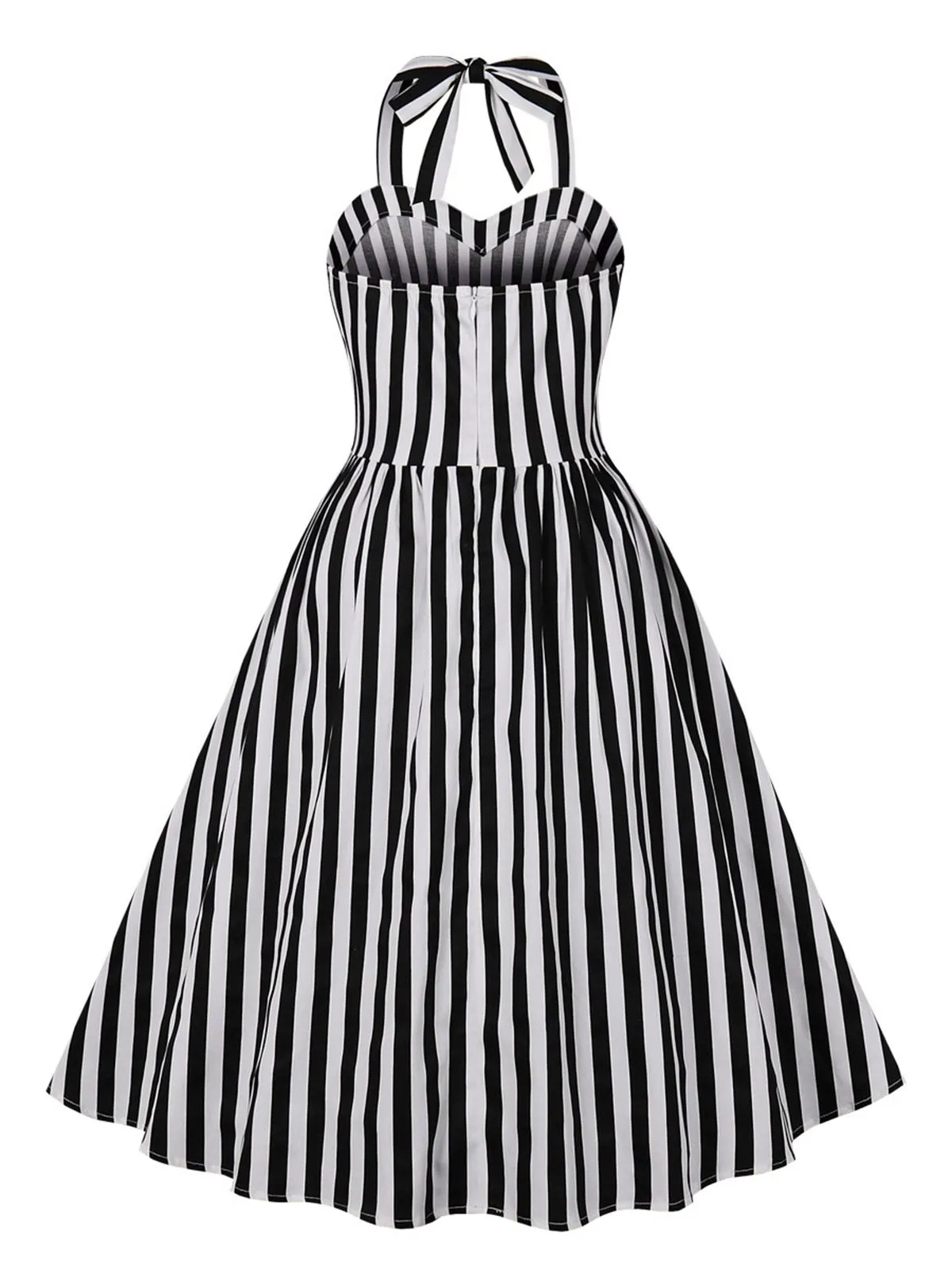 Black 1950s Vertical Stripes Halter Dress sold by Retro Stage product image thumbnail 2
