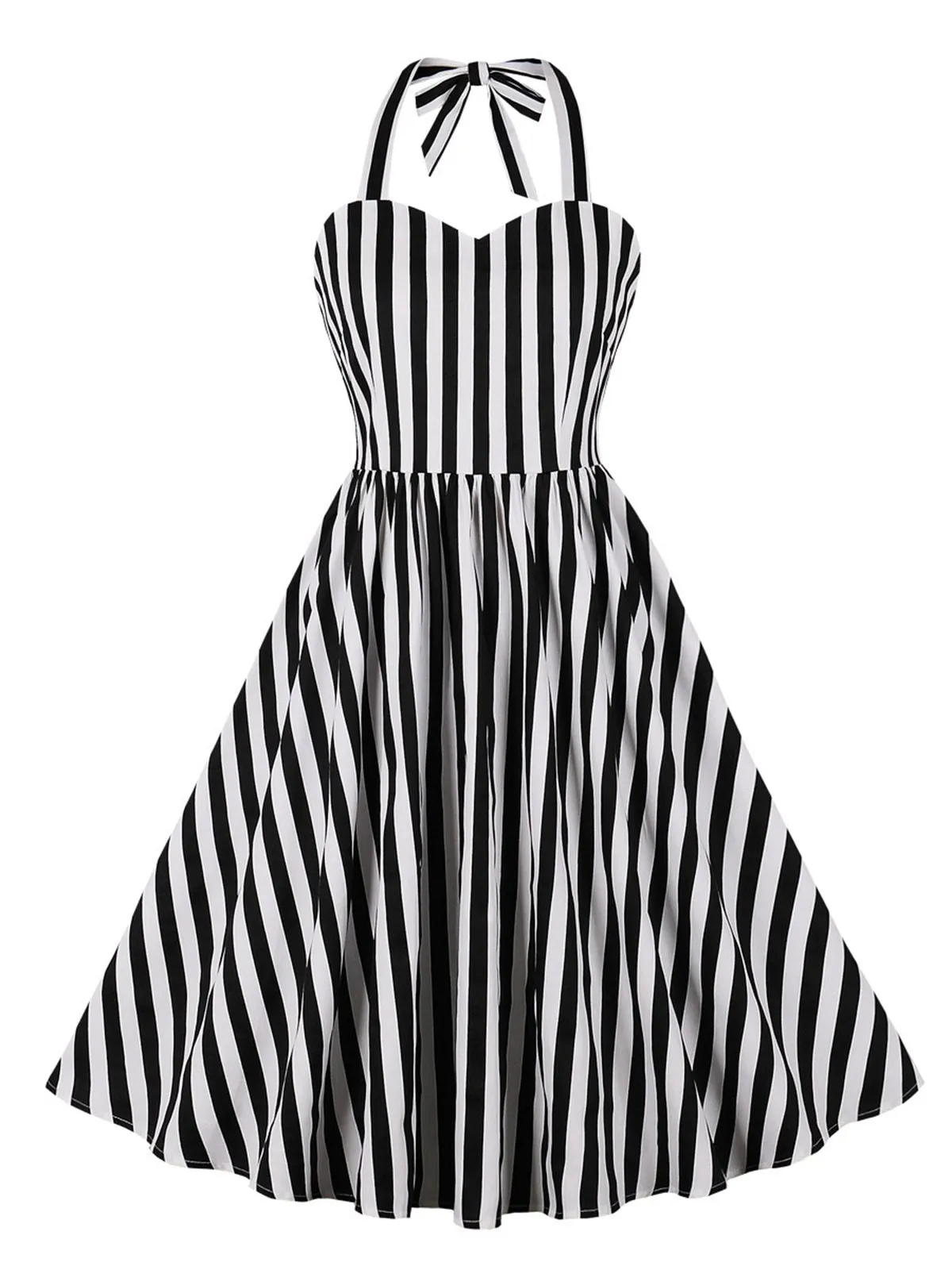 Black 1950s Vertical Stripes Halter Dress sold by Retro Stage