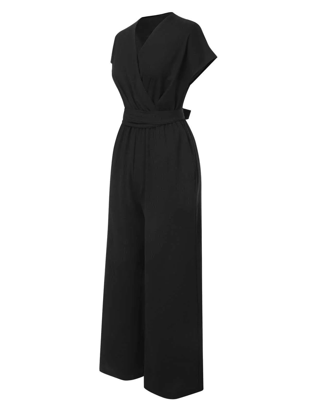 1960s V-Neck Belted Solid Jumpsuit sold by Retro Stage product image thumbnail 3