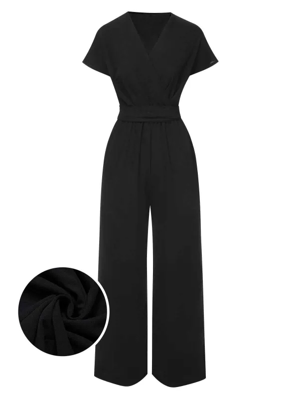 1960s V-Neck Belted Solid Jumpsuit sold by Retro Stage