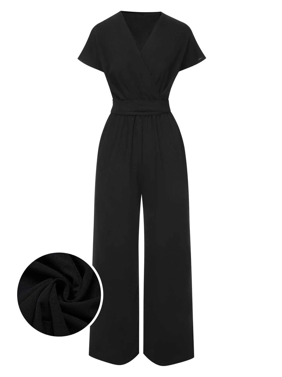 1960s V-Neck Belted Solid Jumpsuit sold by Retro Stage