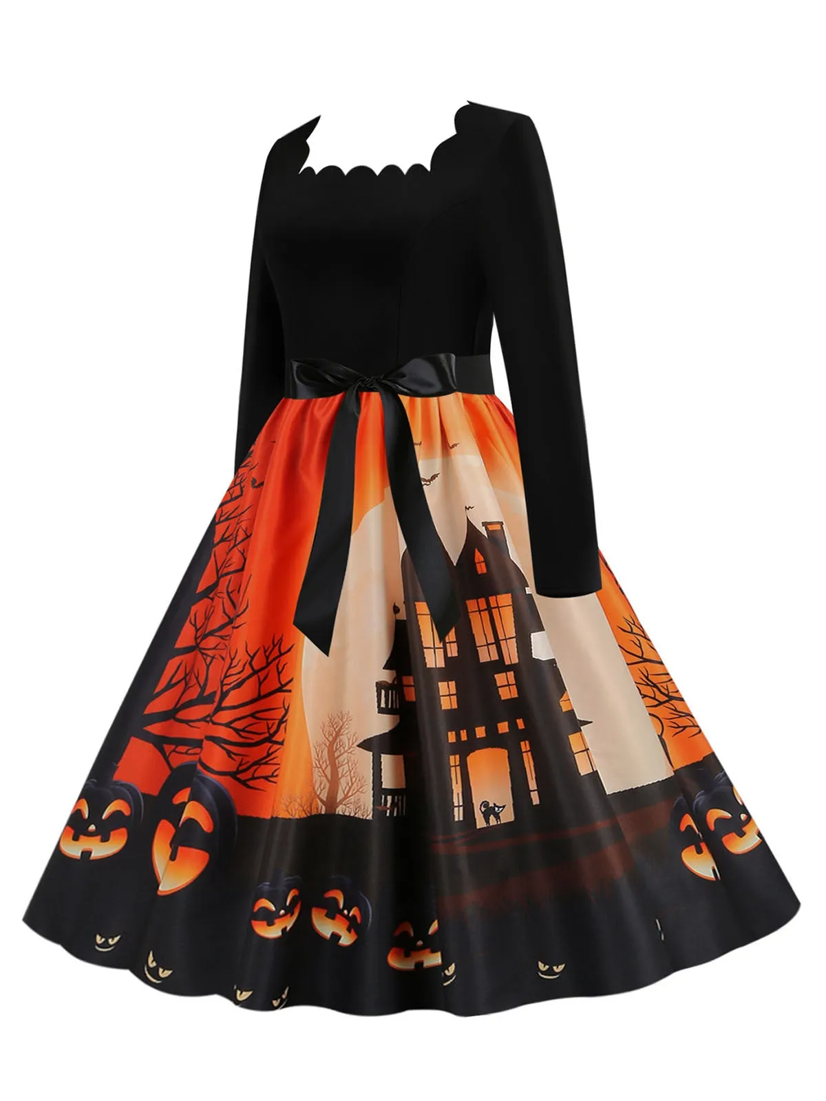 1950s Halloween Patchwork Long Sleeves Dress sold by Retro Stage product image thumbnail 2