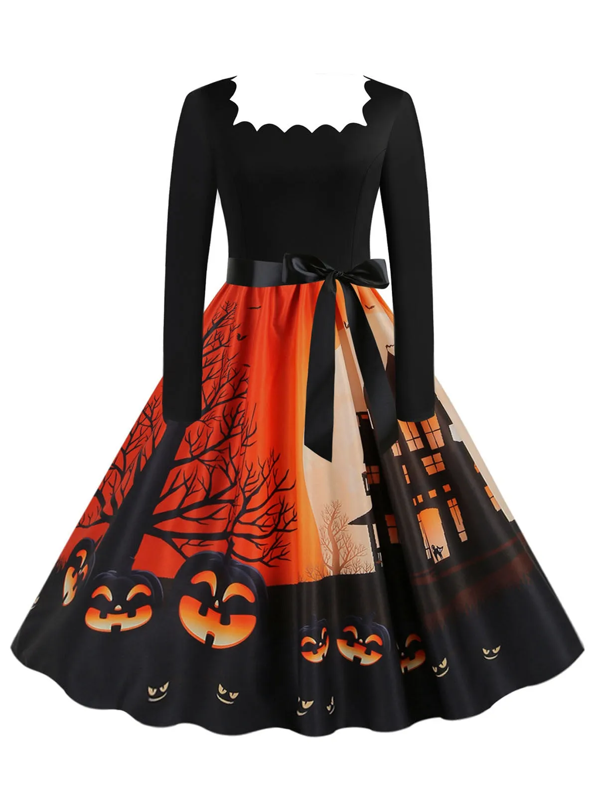 1950s Halloween Patchwork Long Sleeves Dress sold by Retro Stage