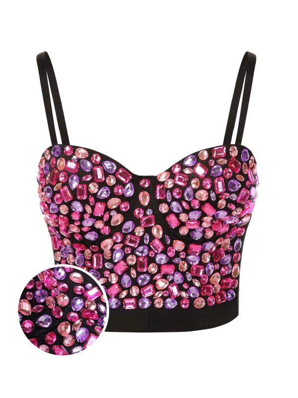 1970s Spaghetti Strap 3D Rhinestone Embellished Crop Top made by Retro Stage