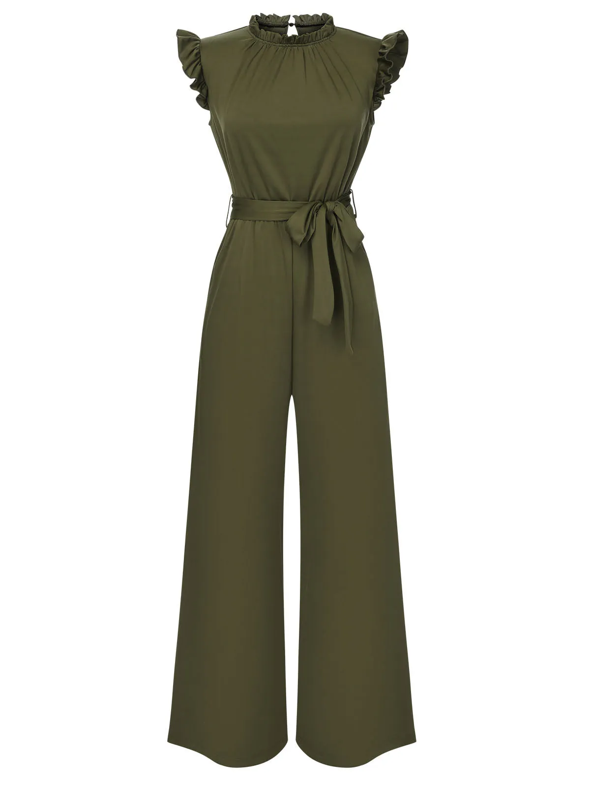 1960s Ruffles Sleeve High Waist Wide-Leg Belted Jumpsuit sold by Retro Stage