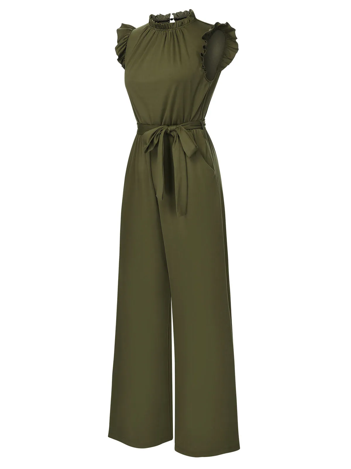 1960s Ruffles Sleeve High Waist Wide-Leg Belted Jumpsuit sold by Retro Stage product image thumbnail 2