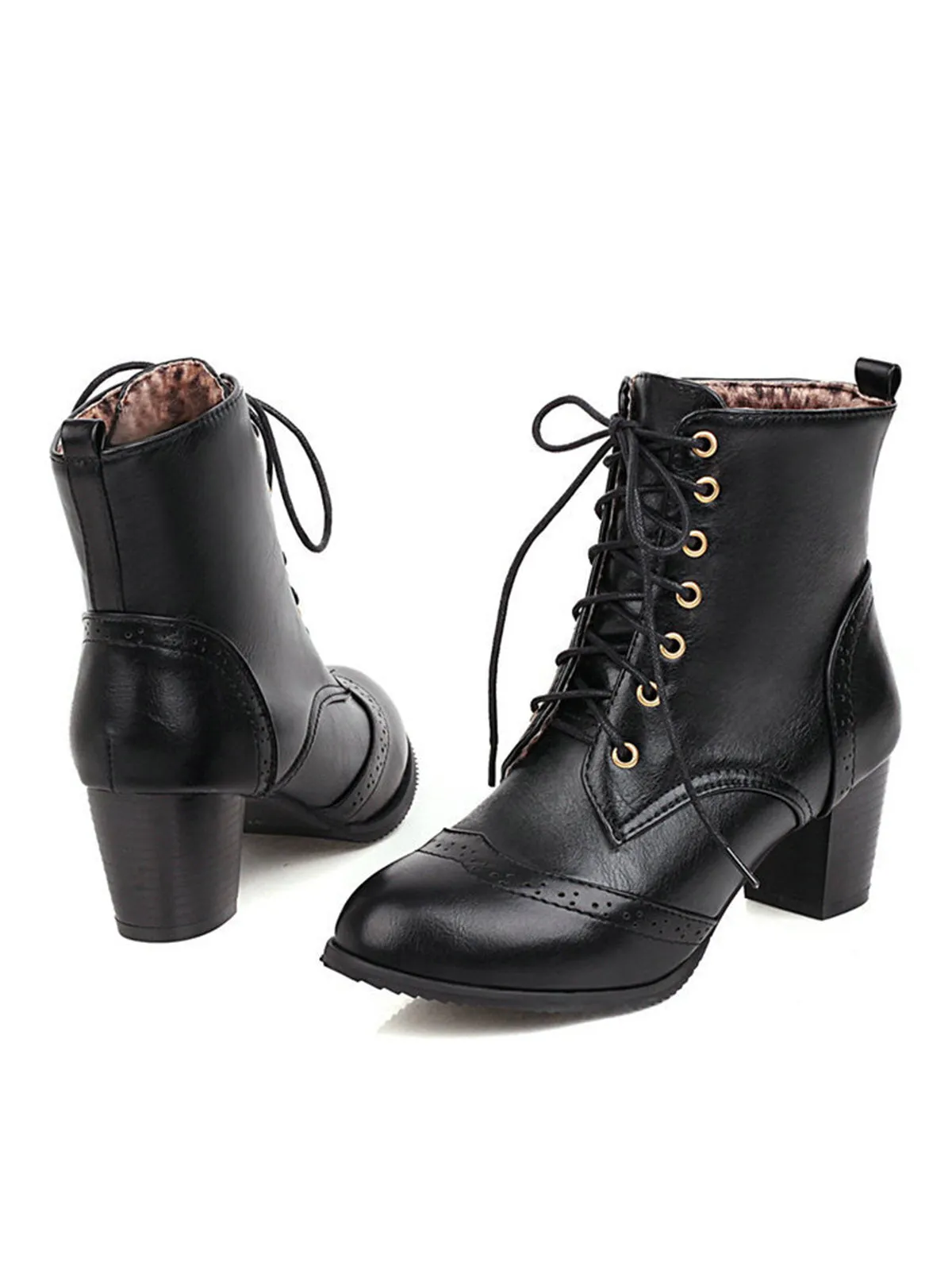 Retro Leather Medium Heel Lace-Up Combat Boots sold by Retro Stage product image thumbnail 3