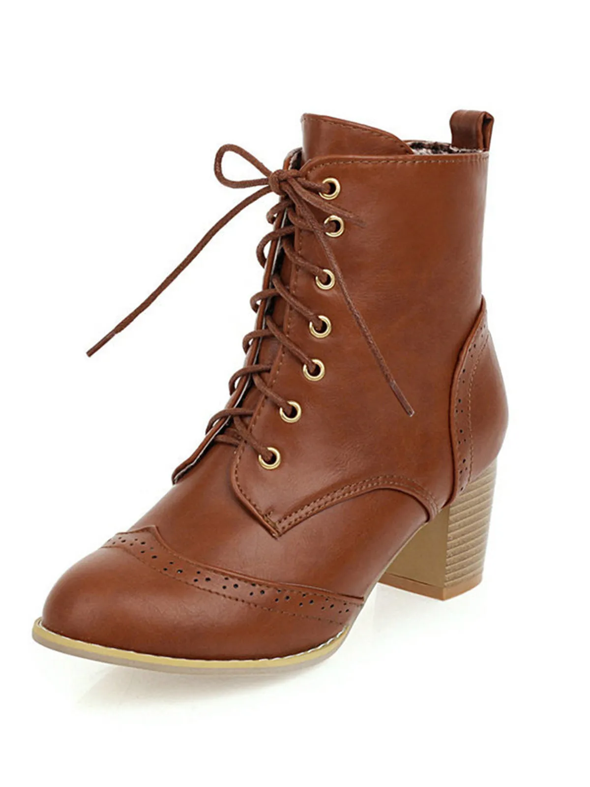 Retro Leather Medium Heel Lace-Up Combat Boots sold by Retro Stage product image thumbnail 4